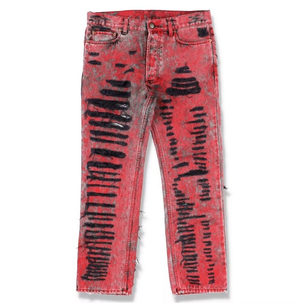 NWT GUCCI Black and Red Overdyed Ripped Jeans size 36
